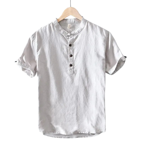 Men’s Collarless Linen Shirt - Kingsley Beaufort