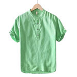 Men’s Collarless Linen Shirt - Kingsley Beaufort