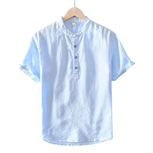 Men’s Collarless Linen Shirt - Kingsley Beaufort