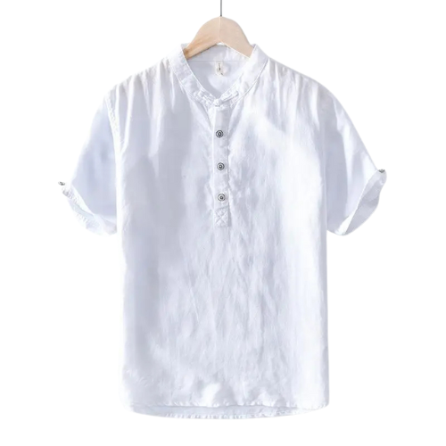 Men’s Collarless Linen Shirt - Kingsley Beaufort