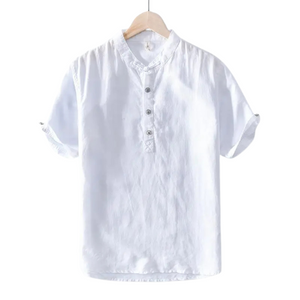 Men’s Collarless Linen Shirt - Kingsley Beaufort