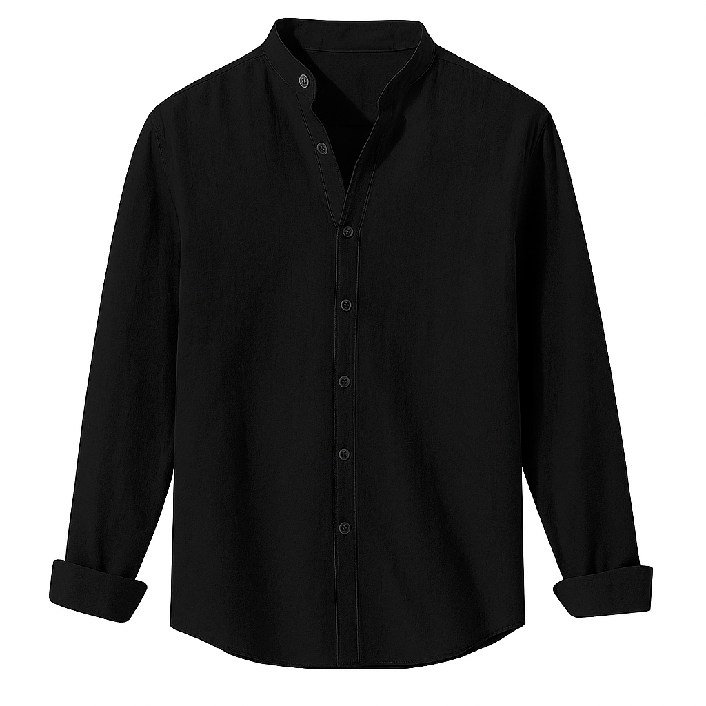 Men’s Collarless Long Sleeve Linen Shirt - Kingsley Beaufort