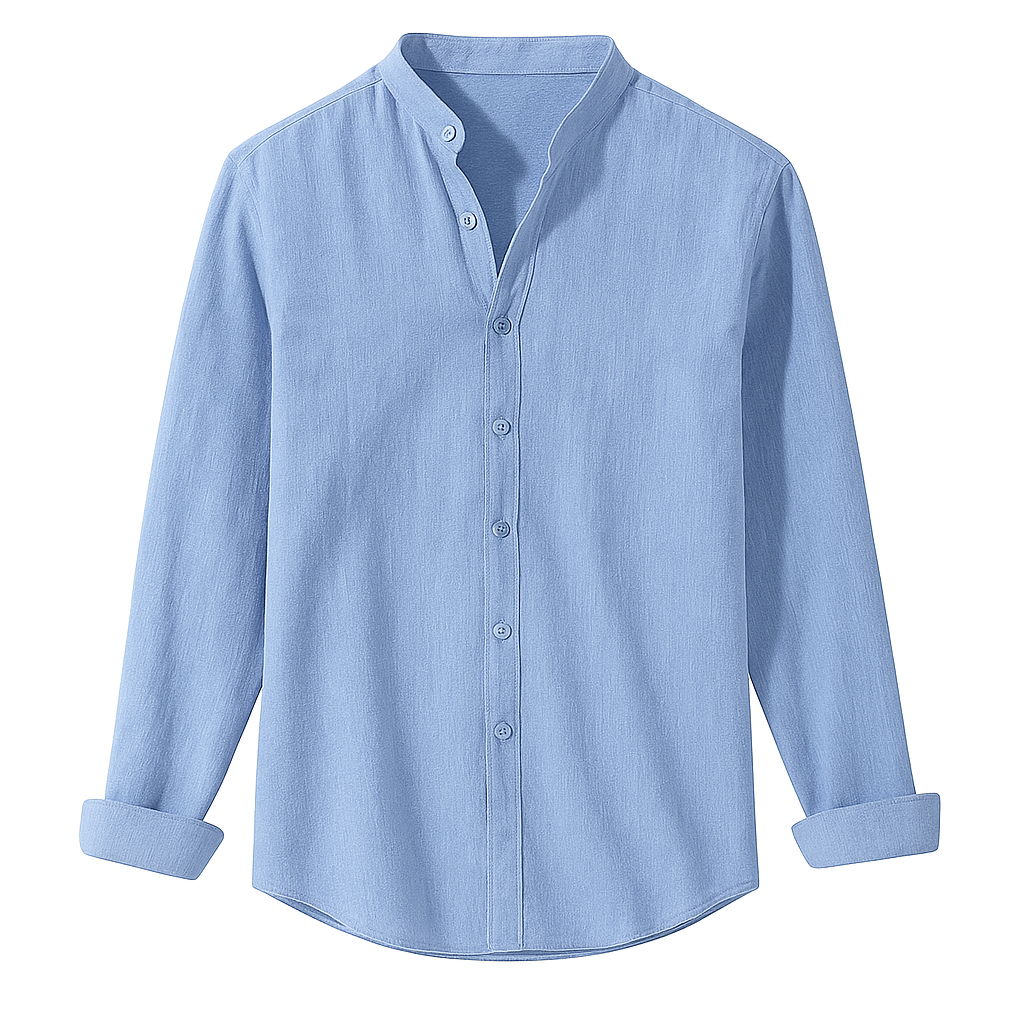 Men’s Collarless Long Sleeve Linen Shirt - Kingsley Beaufort