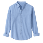 Men’s Collarless Long Sleeve Linen Shirt - Kingsley Beaufort