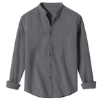 Men’s Collarless Long Sleeve Linen Shirt - Kingsley Beaufort